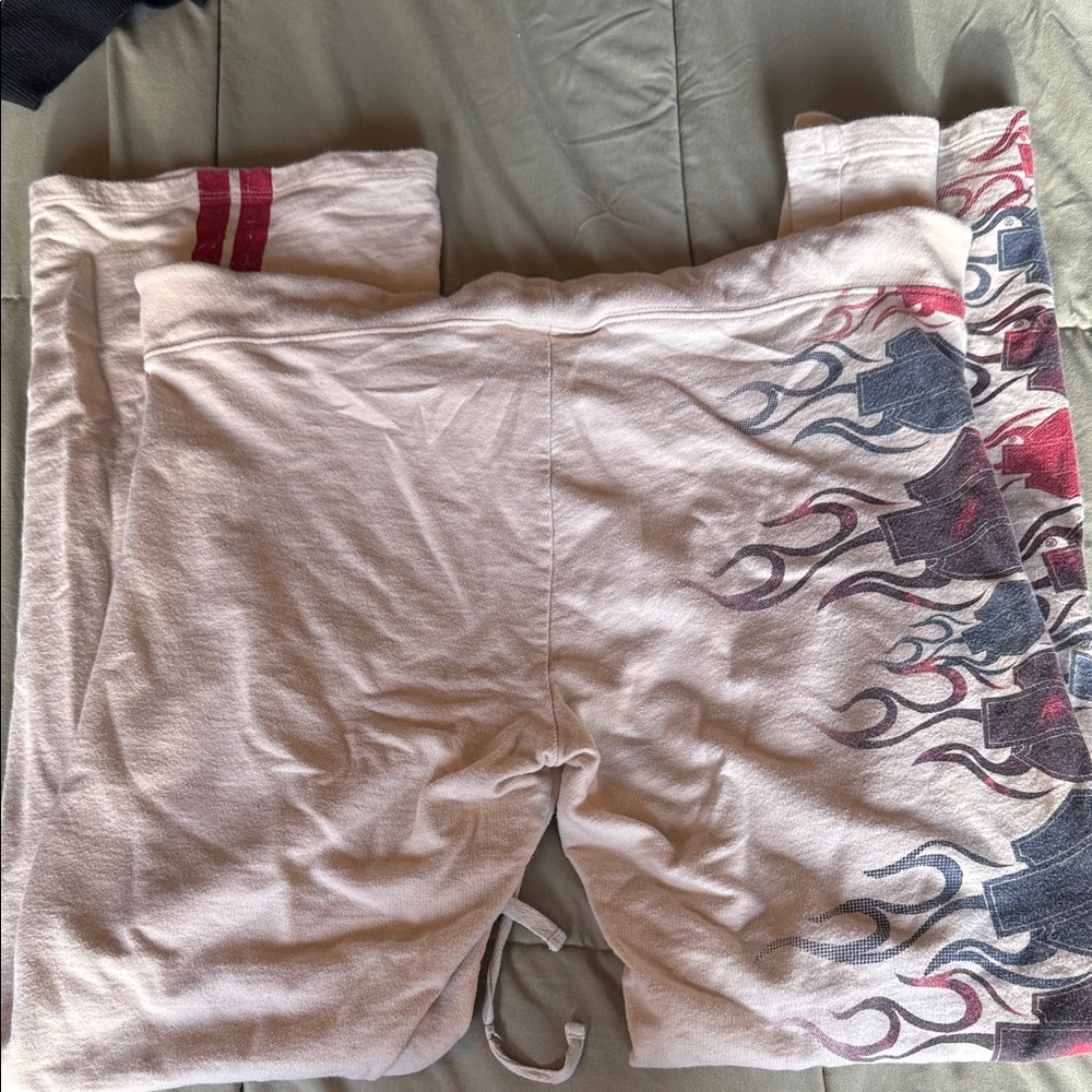 Harley-Davidson Cream Pants with Red and Black Graphics Flare Leg - Picture 5 of 8